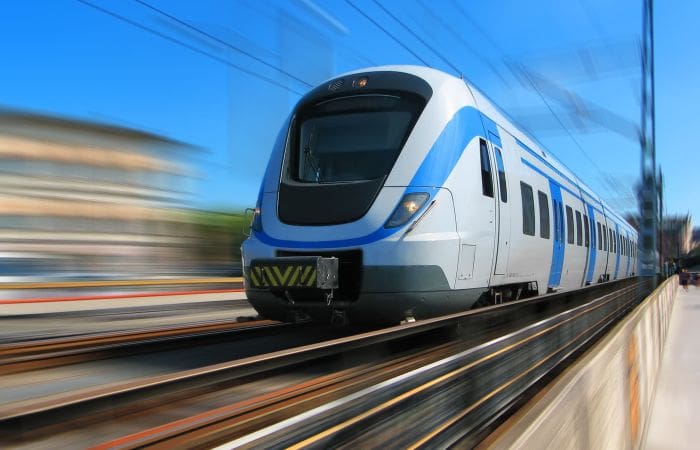 Train speeding down a piece of track
