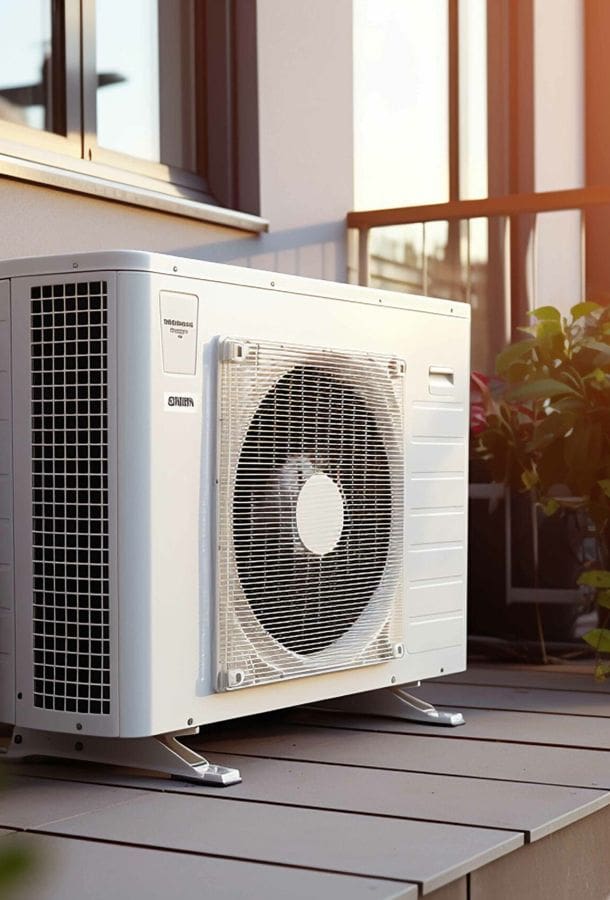 outdoor air source heat pump unit on the roof of the house